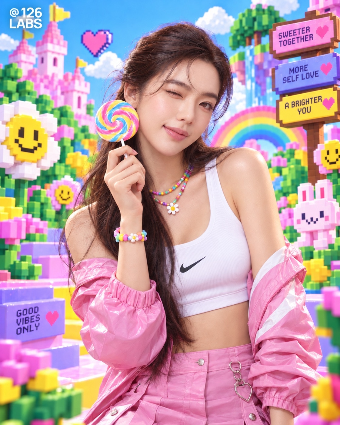 Nike Pixel World — AI Campaign Concept — Nike Pixel World / lollipop portrait