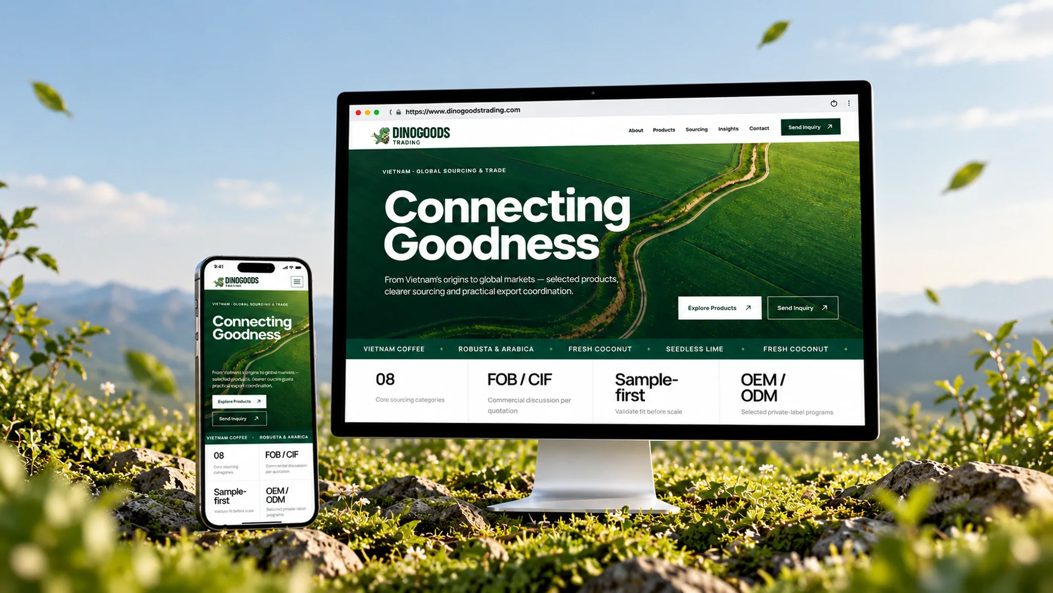 DINOGOODS Trading — Corporate Export Website — primary case study visual